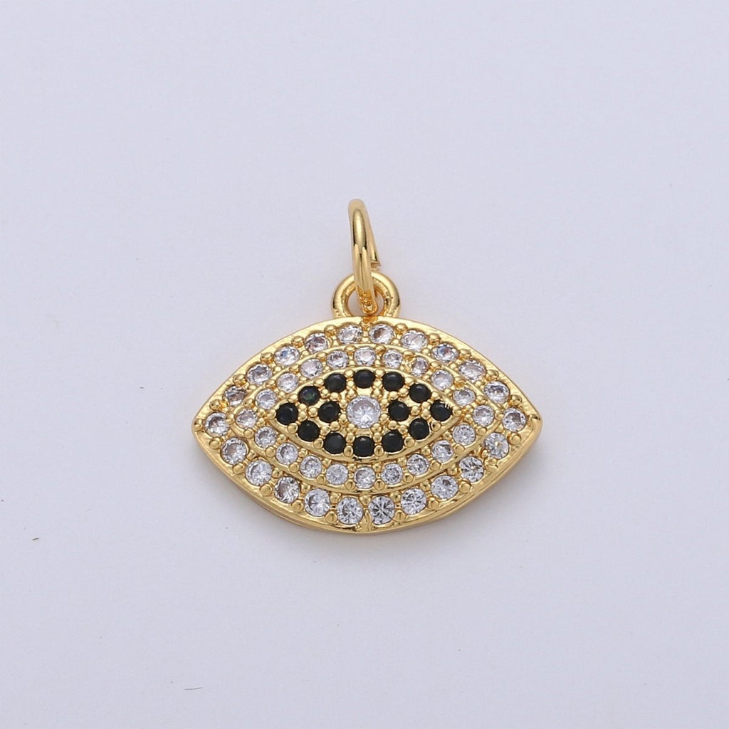 24k Gold plated Micro Pave CZ Evil Eye Pendant Charm, Greek Eye Micro Pave CZ Pendant Charm, For DIY Jewelry D-245 - DLUXCA