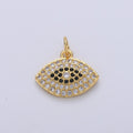 24k Gold plated Micro Pave CZ Evil Eye Pendant Charm, Greek Eye Micro Pave CZ Pendant Charm, For DIY Jewelry D-245 - DLUXCA