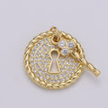 24k Gold plated Micro Pave CZ Heart Key Pendant Charm, Micro Pave CZ Key Pendant Charm, Gold plated Lock Pendant, For DIY Jewelry D-362 - DLUXCA
