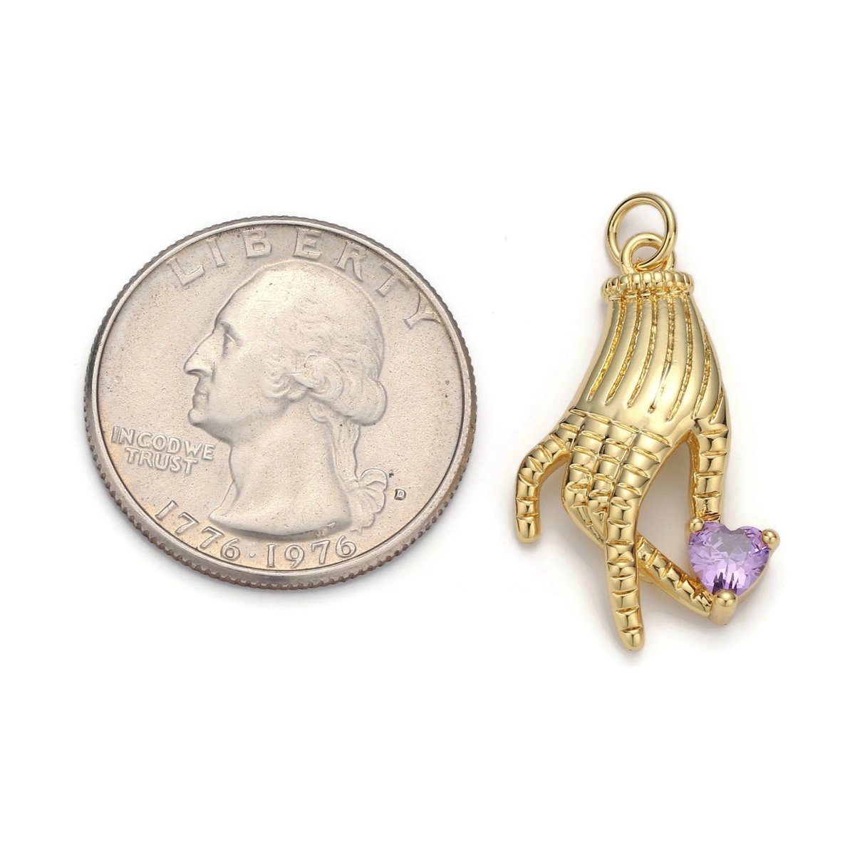 24k Gold plated Micro Pave CZ Heart Pendant Charm, Heart in Hand Micro Pave CZ Pendant Charm, Gold plated Pendant, For DIY Jewelry D-039 - DLUXCA