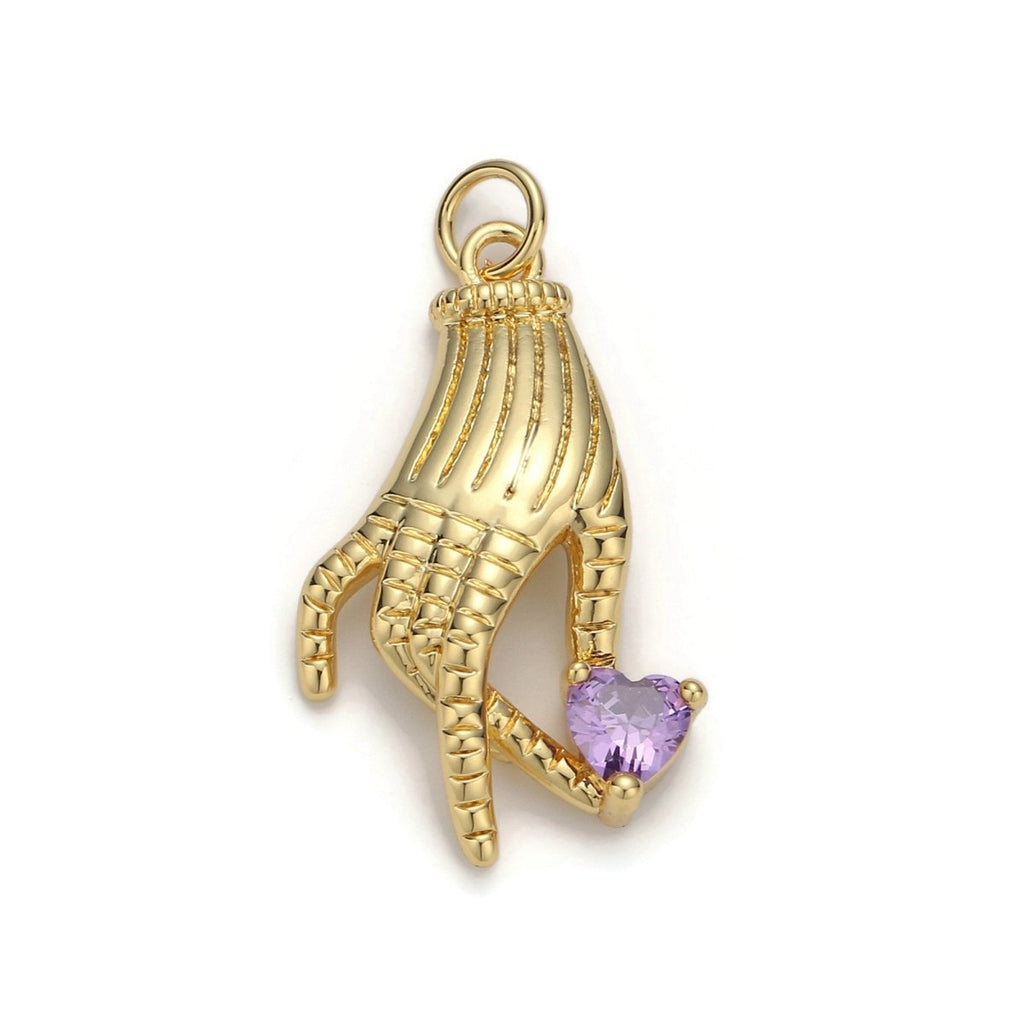 24k Gold plated Micro Pave CZ Heart Pendant Charm, Heart in Hand Micro Pave CZ Pendant Charm, Gold plated Pendant, For DIY Jewelry D-039 - DLUXCA