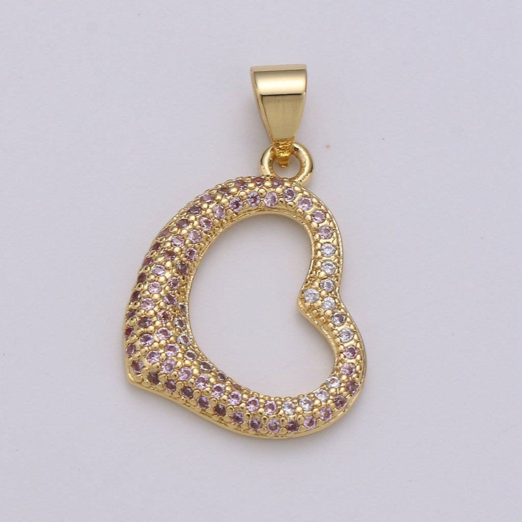 24k Gold plated Micro Pave CZ Heart Pendant Charm, Open Heart Micro Pave CZ Pendant Charm, Gold plated Pendant, For DIY Jewelry I-798 - DLUXCA