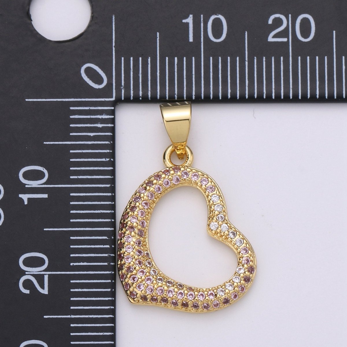 24k Gold plated Micro Pave CZ Heart Pendant Charm, Open Heart Micro Pave CZ Pendant Charm, Gold plated Pendant, For DIY Jewelry I-798 - DLUXCA