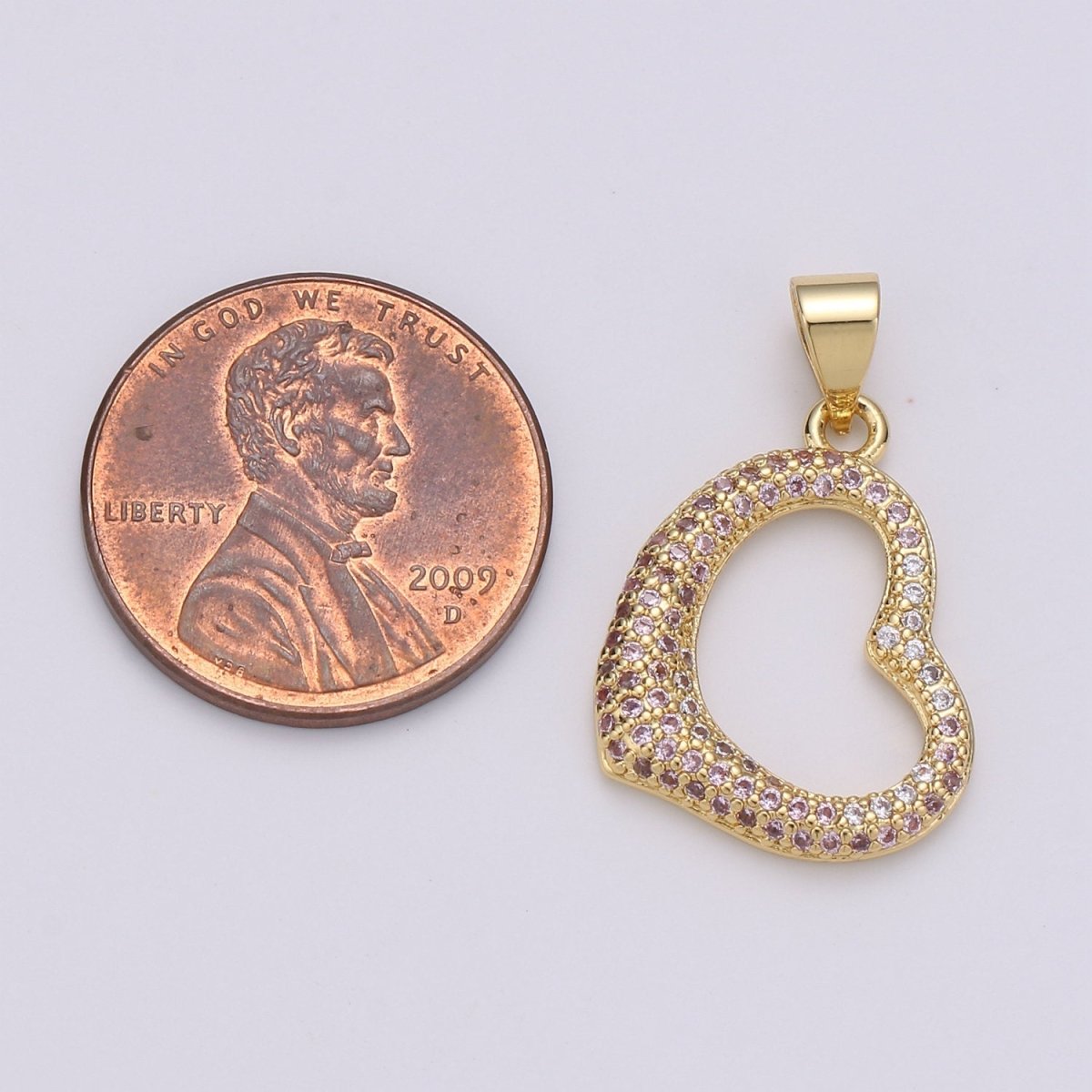 24k Gold plated Micro Pave CZ Heart Pendant Charm, Open Heart Micro Pave CZ Pendant Charm, Gold plated Pendant, For DIY Jewelry I-798 - DLUXCA