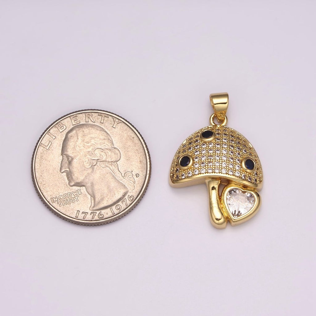 24K Gold plated Micro Pave CZ Mushroom Pendant Charm Dainty CZ Magic Mushroom Pendant Charm Add on Pendant N-1484 - DLUXCA