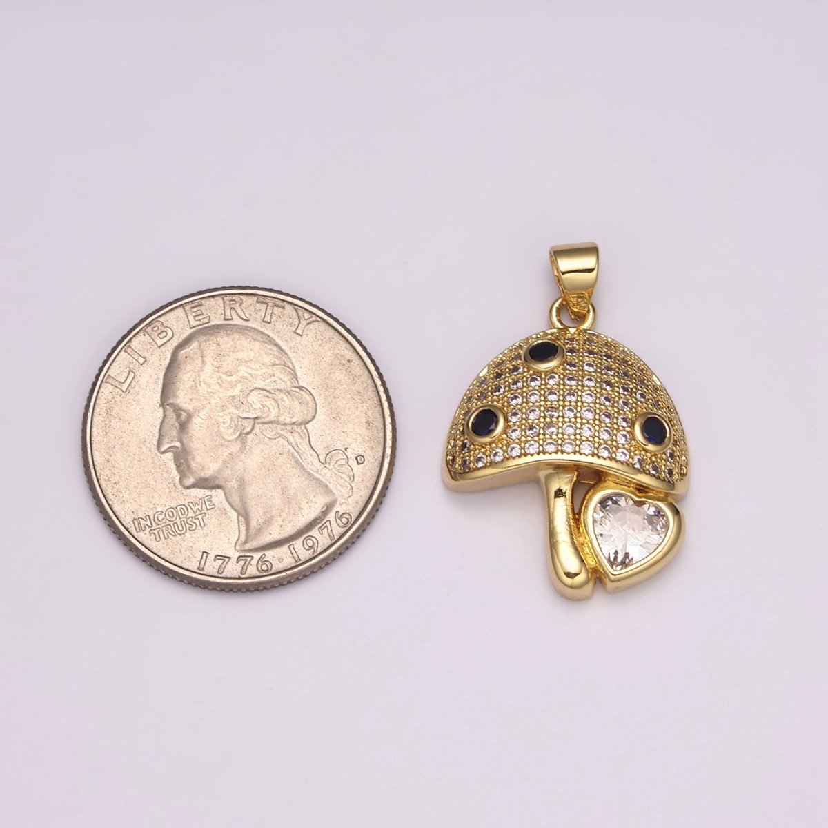 24K Gold plated Micro Pave CZ Mushroom Pendant Charm Dainty CZ Magic Mushroom Pendant Charm Add on Pendant N-1484 - DLUXCA