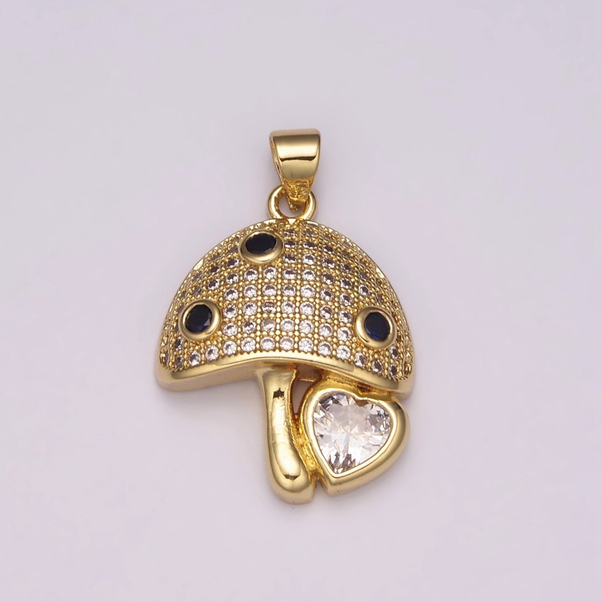 24K Gold plated Micro Pave CZ Mushroom Pendant Charm Dainty CZ Magic Mushroom Pendant Charm Add on Pendant N-1484 - DLUXCA