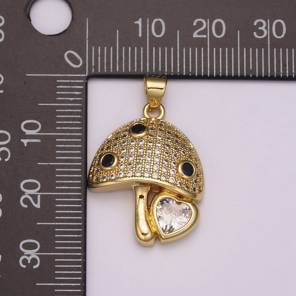 24K Gold plated Micro Pave CZ Mushroom Pendant Charm Dainty CZ Magic Mushroom Pendant Charm Add on Pendant N-1484 - DLUXCA
