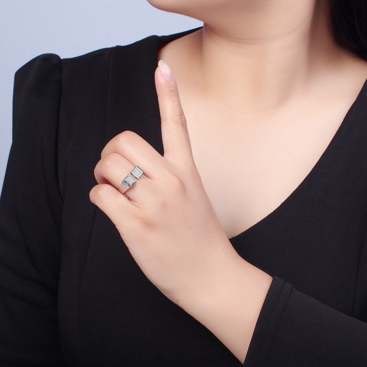 24k Gold plated Micro Pave CZ Open Ring in Silver & Gold O-2268 O-2269