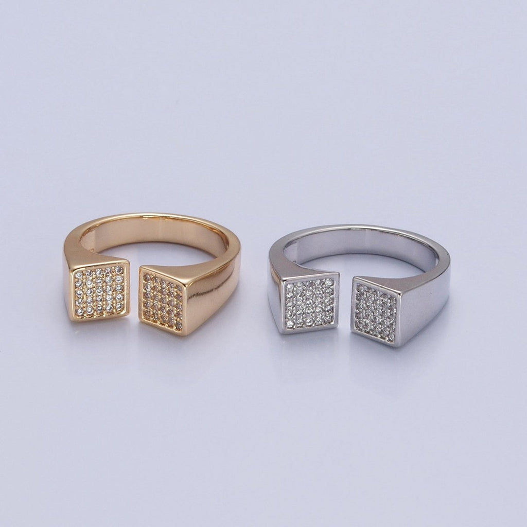 24k Gold plated Micro Pave CZ Open Ring in Silver & Gold O-2268 O-2269