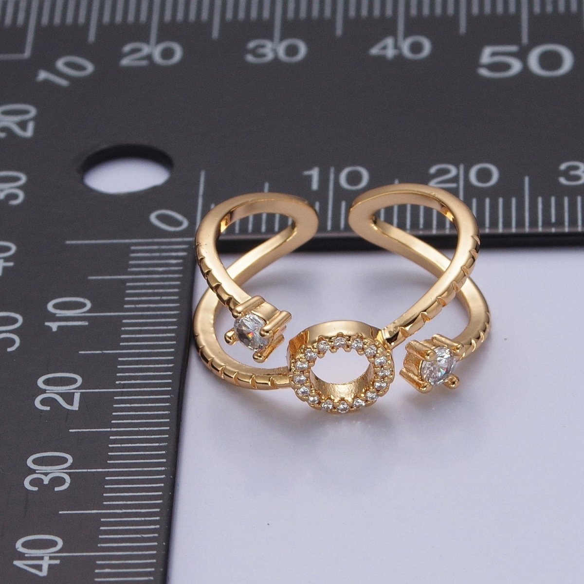 24K Gold plated Micro Pave CZ Round Double Band Ring in Silver & Gold O-2279 O-2280 - DLUXCA