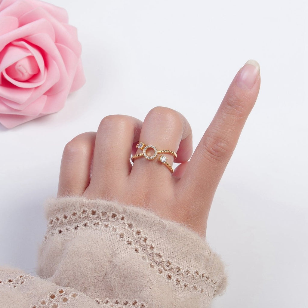 24K Gold plated Micro Pave CZ Round Double Band Ring in Silver & Gold O-2279 O-2280 - DLUXCA
