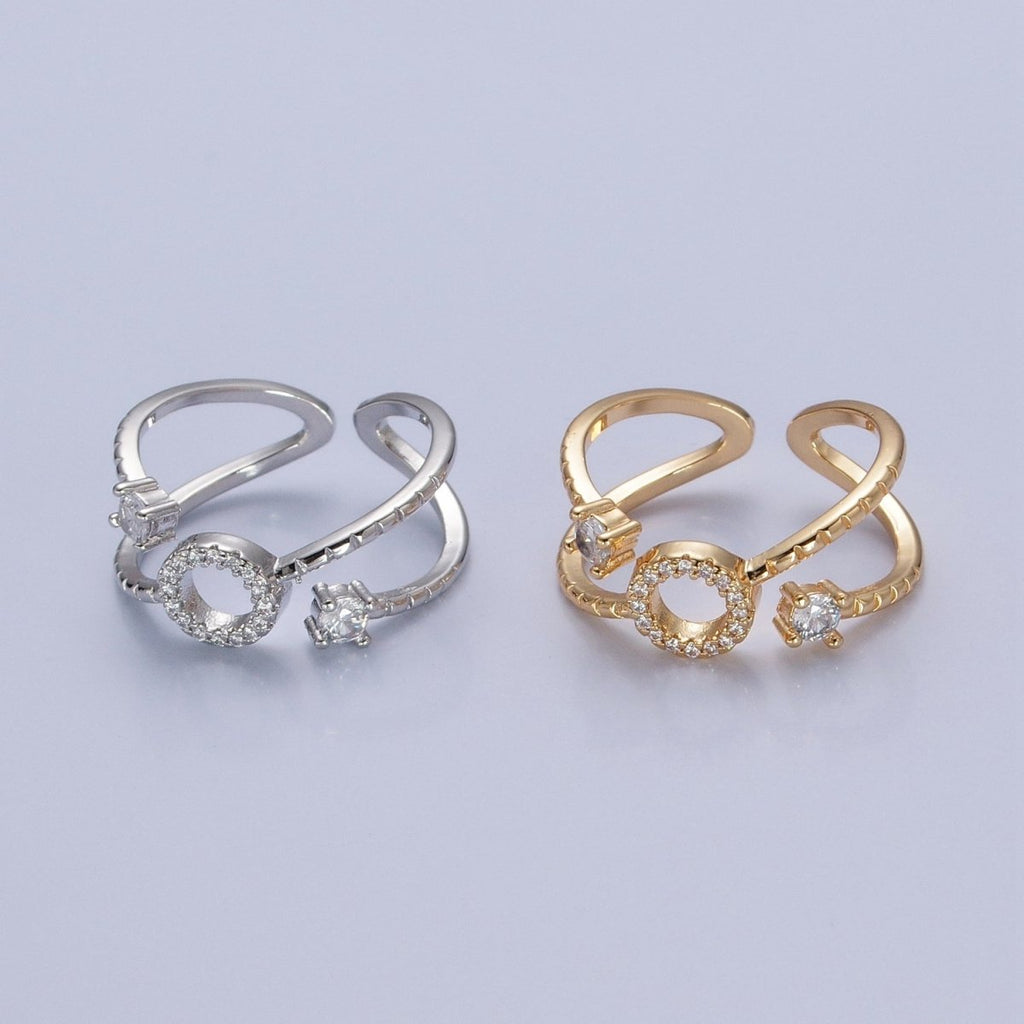 24K Gold plated Micro Pave CZ Round Double Band Ring in Silver & Gold O-2279 O-2280 - DLUXCA