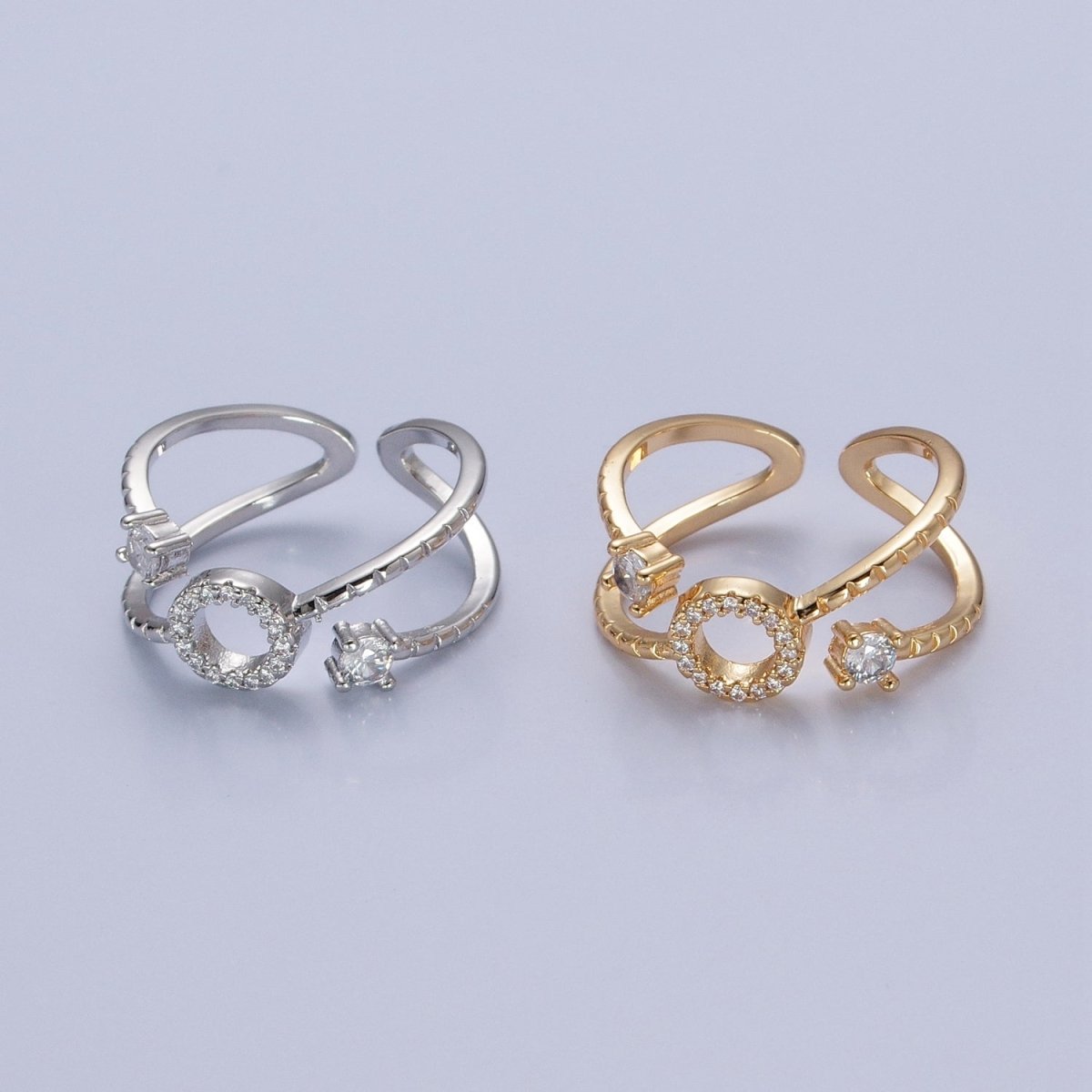 24K Gold plated Micro Pave CZ Round Double Band Ring in Silver & Gold O-2279 O-2280 - DLUXCA
