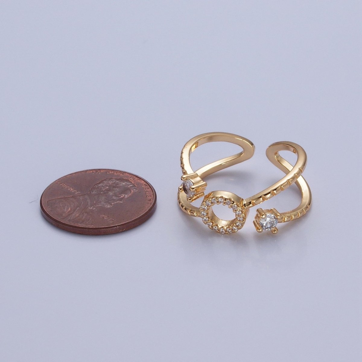 24K Gold plated Micro Pave CZ Round Double Band Ring in Silver & Gold O-2279 O-2280 - DLUXCA