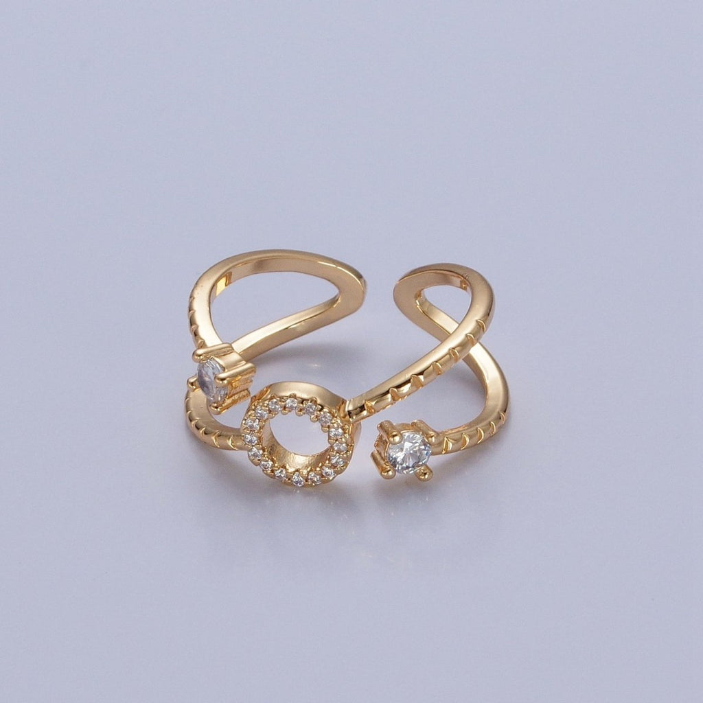 24K Gold plated Micro Pave CZ Round Double Band Ring in Silver & Gold O-2279 O-2280 - DLUXCA