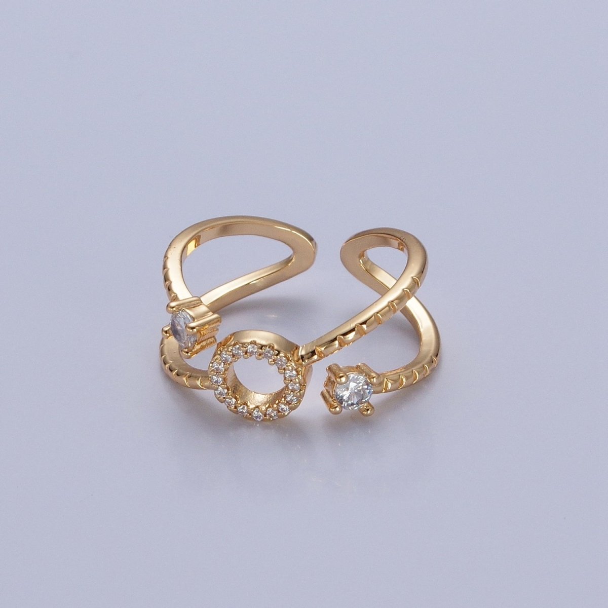 24K Gold plated Micro Pave CZ Round Double Band Ring in Silver & Gold O-2279 O-2280 - DLUXCA