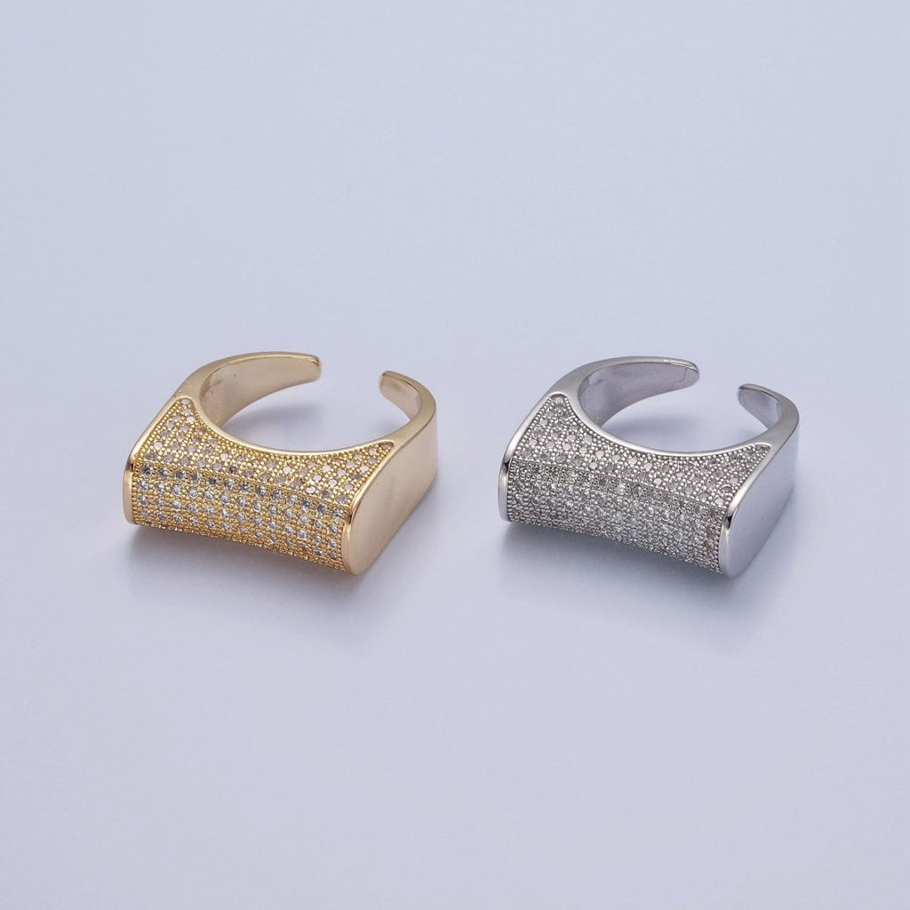 24K Gold plated Micro Pave CZ Signet Ring in Silver & Gold O-2262 O-2263