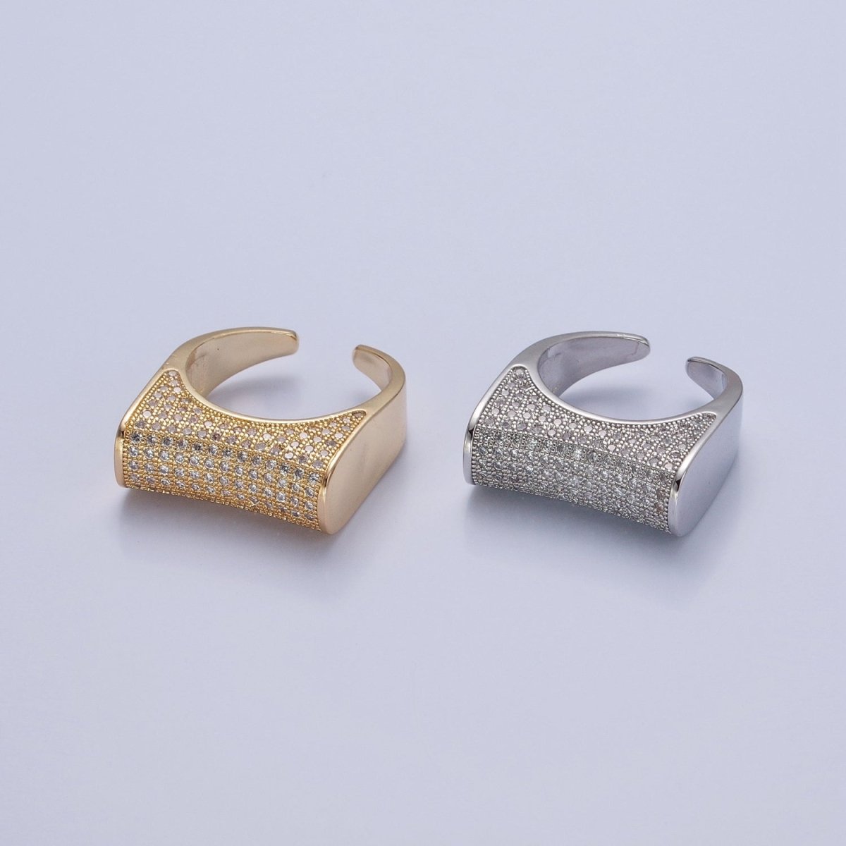 24K Gold plated Micro Pave CZ Signet Ring in Silver & Gold O-2262 O-2263