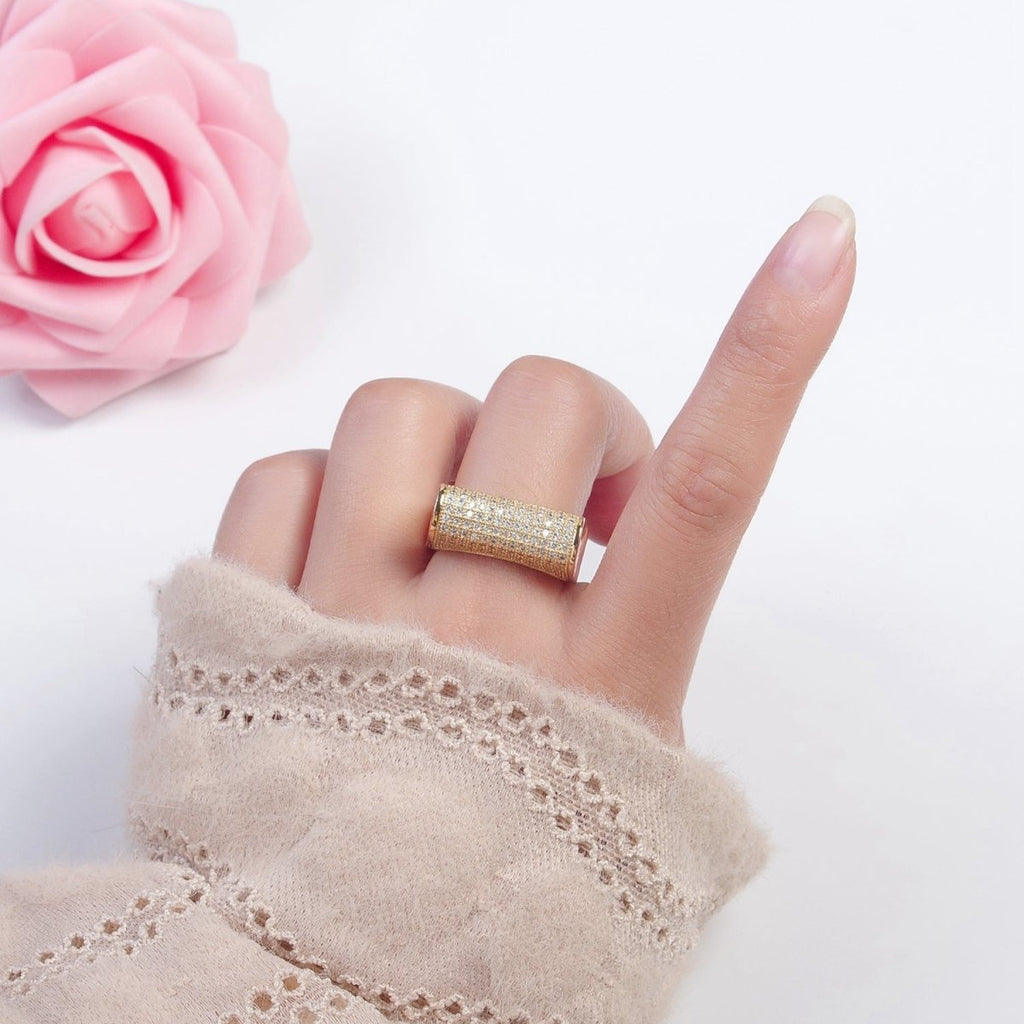 24K Gold plated Micro Pave CZ Signet Ring in Silver & Gold O-2262 O-2263