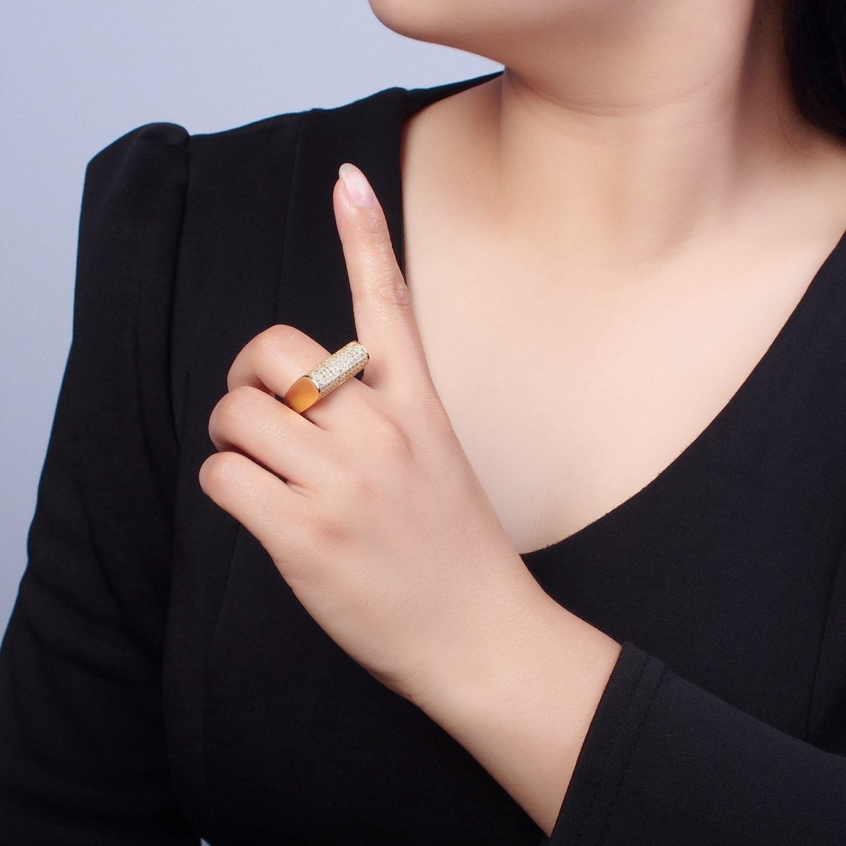 24K Gold plated Micro Pave CZ Signet Ring in Silver & Gold O-2262 O-2263