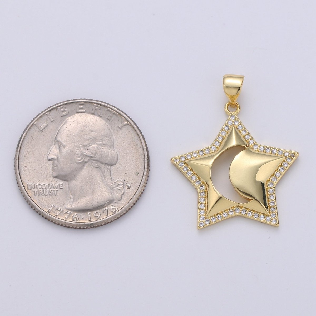 24k Gold plated Micro Pave CZ Star Pendant Charm, Crescent moon Pendant Charm, Gold plated Celestial Pendant, For DIY Jewelry Making I-725 - DLUXCA