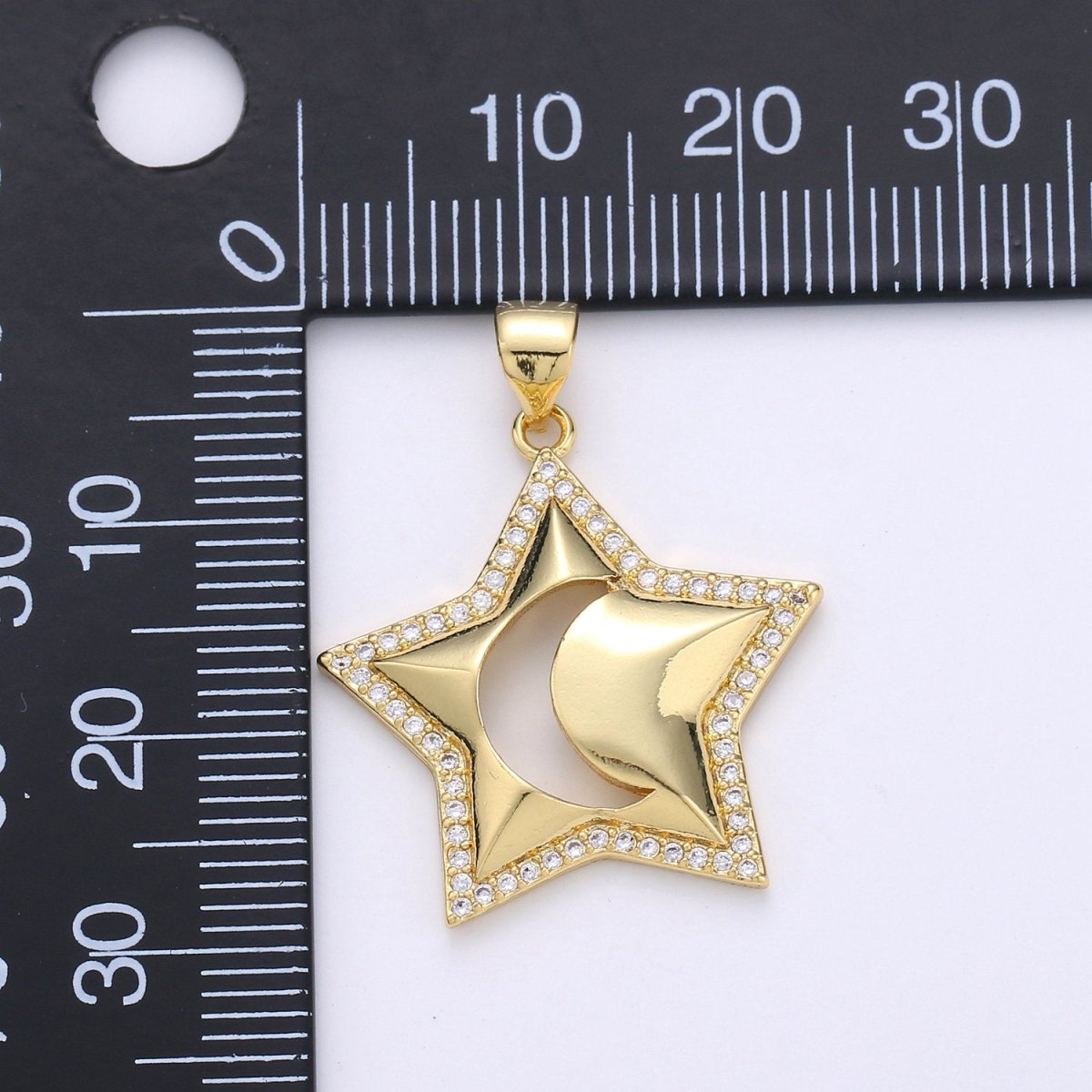24k Gold plated Micro Pave CZ Star Pendant Charm, Crescent moon Pendant Charm, Gold plated Celestial Pendant, For DIY Jewelry Making I-725 - DLUXCA