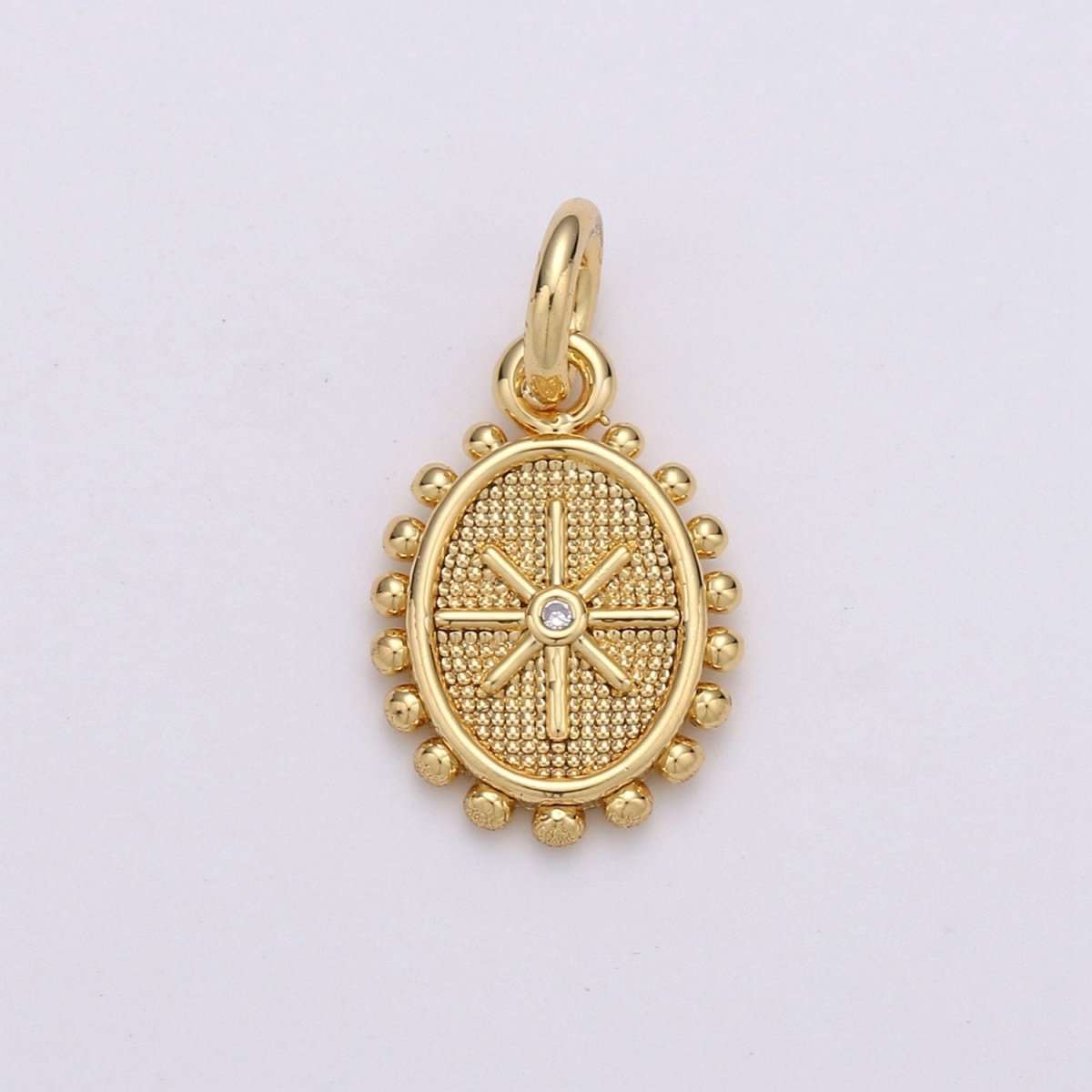 24k Gold plated Micro Pave CZ Star Pendant Charm, Dainty Oval Pendant Charm, Gold plated Pendant, For DIY Jewelry D-434 - DLUXCA