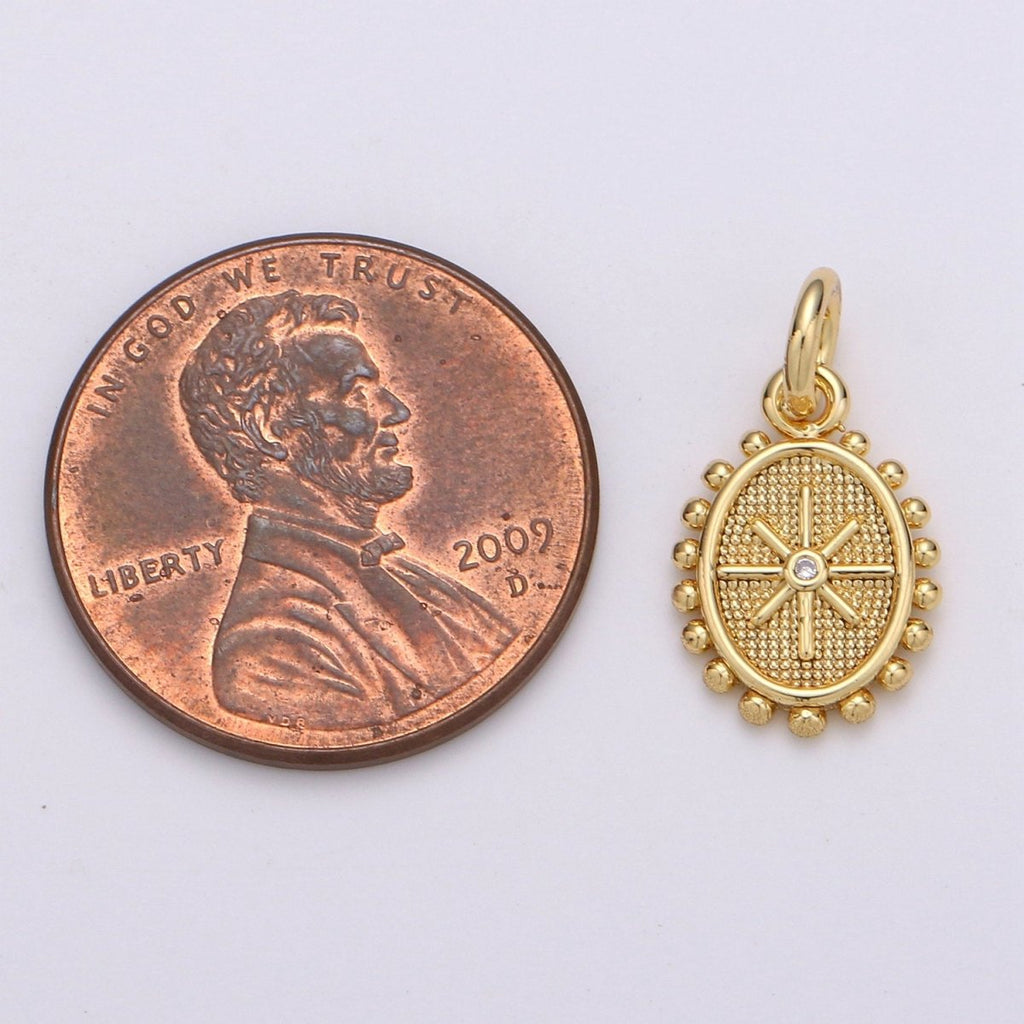 24k Gold plated Micro Pave CZ Star Pendant Charm, Dainty Oval Pendant Charm, Gold plated Pendant, For DIY Jewelry D-434 - DLUXCA