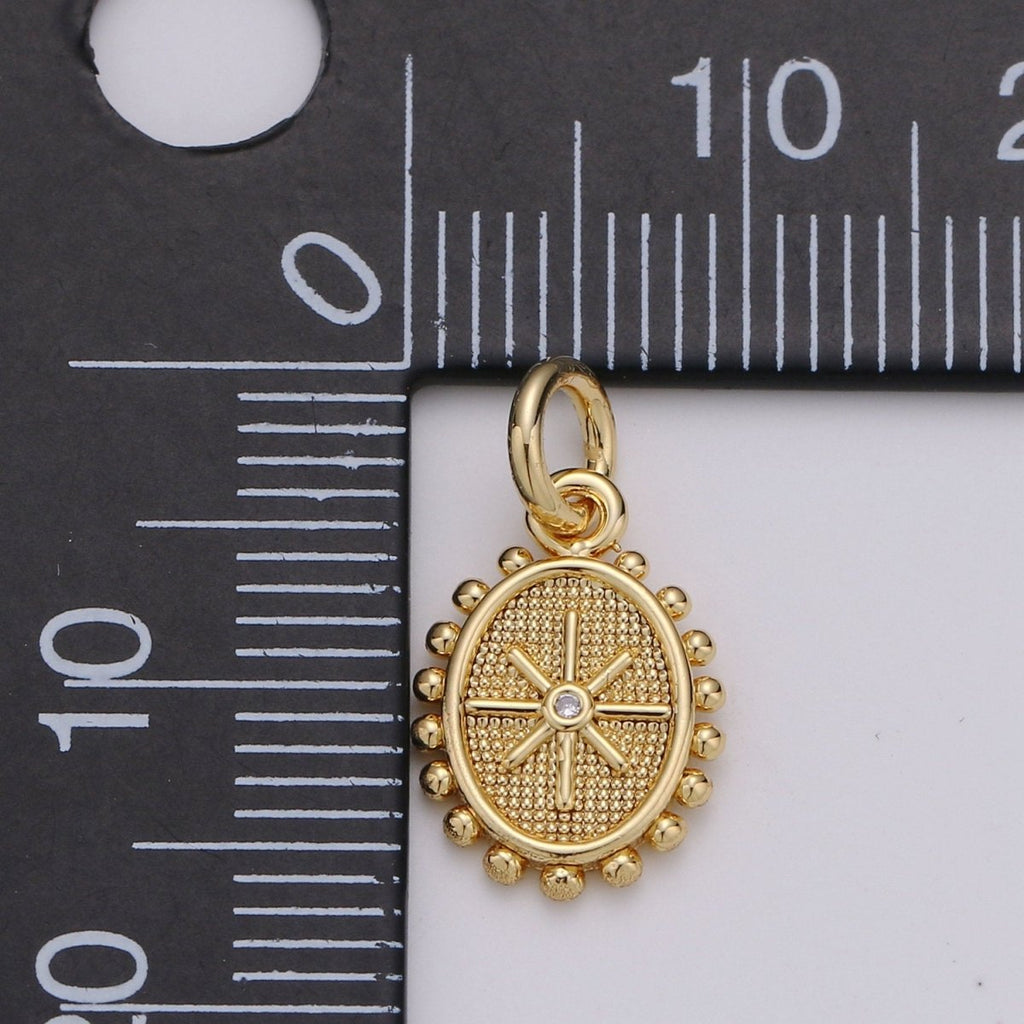 24k Gold plated Micro Pave CZ Star Pendant Charm, Dainty Oval Pendant Charm, Gold plated Pendant, For DIY Jewelry D-434 - DLUXCA