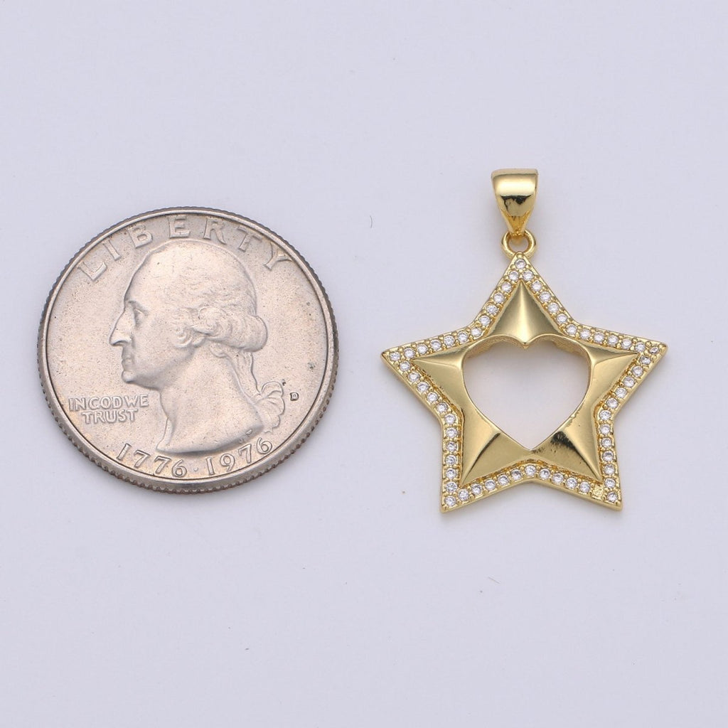 24k Gold plated Micro Pave CZ Star Pendant Charm, Five Star Pendant Charm, Gold plated Celestial Pendant, For DIY Jewelry Making I-727 - DLUXCA