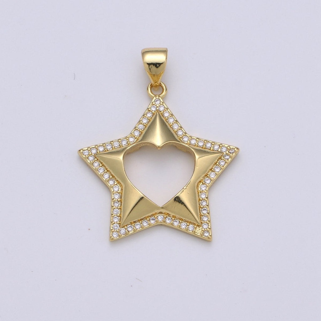 24k Gold plated Micro Pave CZ Star Pendant Charm, Five Star Pendant Charm, Gold plated Celestial Pendant, For DIY Jewelry Making I-727 - DLUXCA