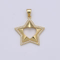 24k Gold plated Micro Pave CZ Star Pendant Charm, Five Star Pendant Charm, Gold plated Celestial Pendant, For DIY Jewelry Making I-727 - DLUXCA