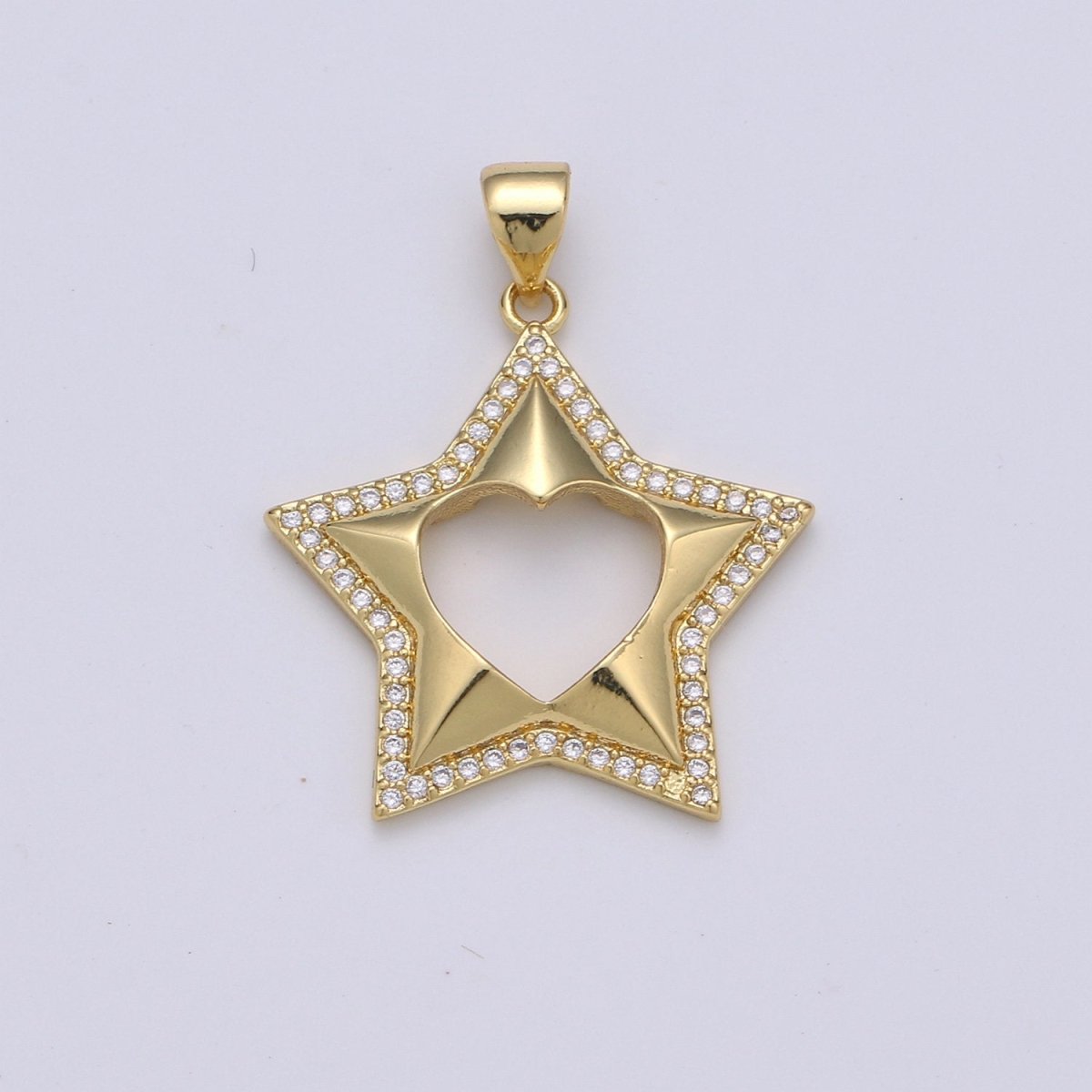 24k Gold plated Micro Pave CZ Star Pendant Charm, Five Star Pendant Charm, Gold plated Celestial Pendant, For DIY Jewelry Making I-727 - DLUXCA