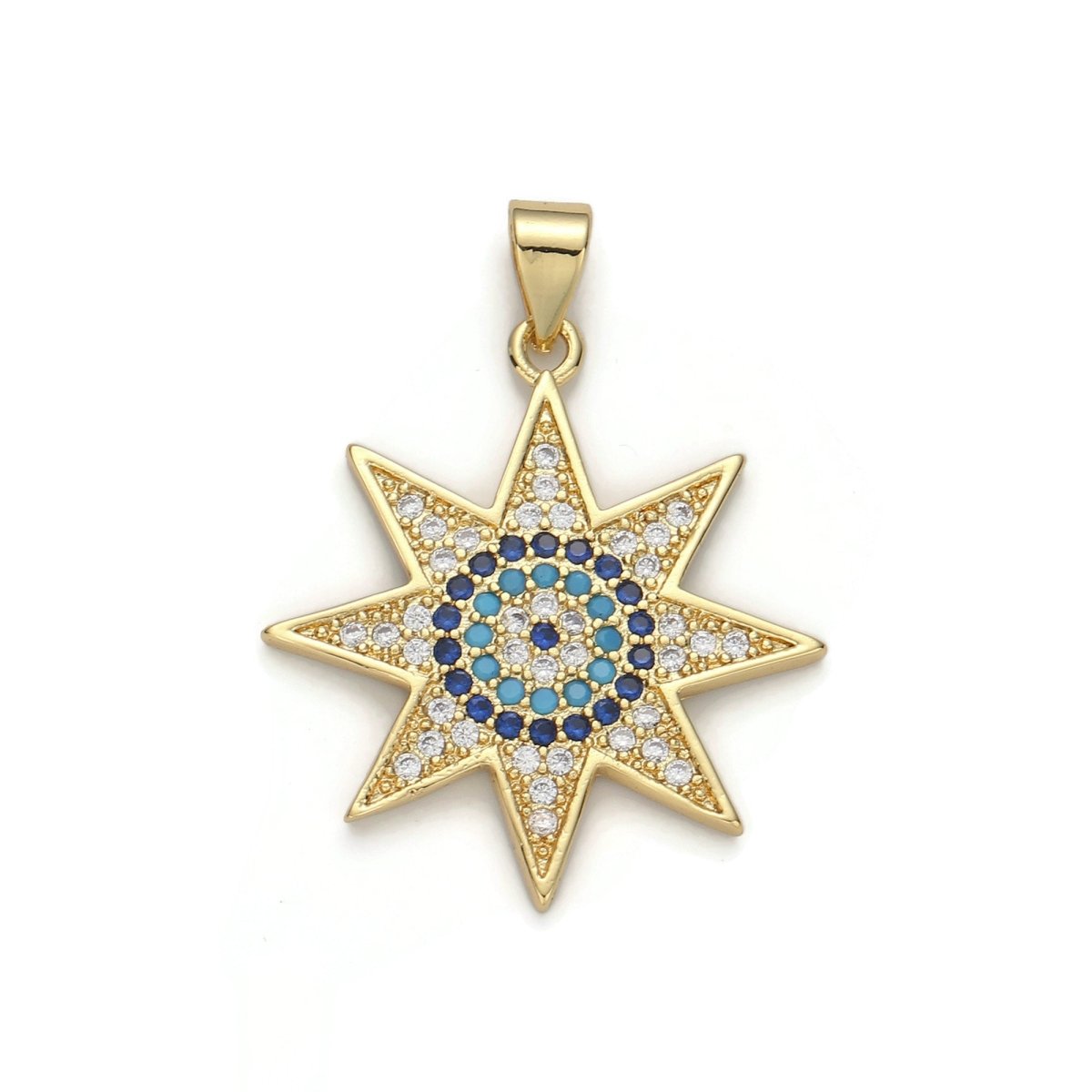 24k Gold plated Micro Pave CZ Star Solar Pendant Charm, Micro Pave CZ Star Solar Pendant Charm, For DIY Jewelry I-623 - DLUXCA