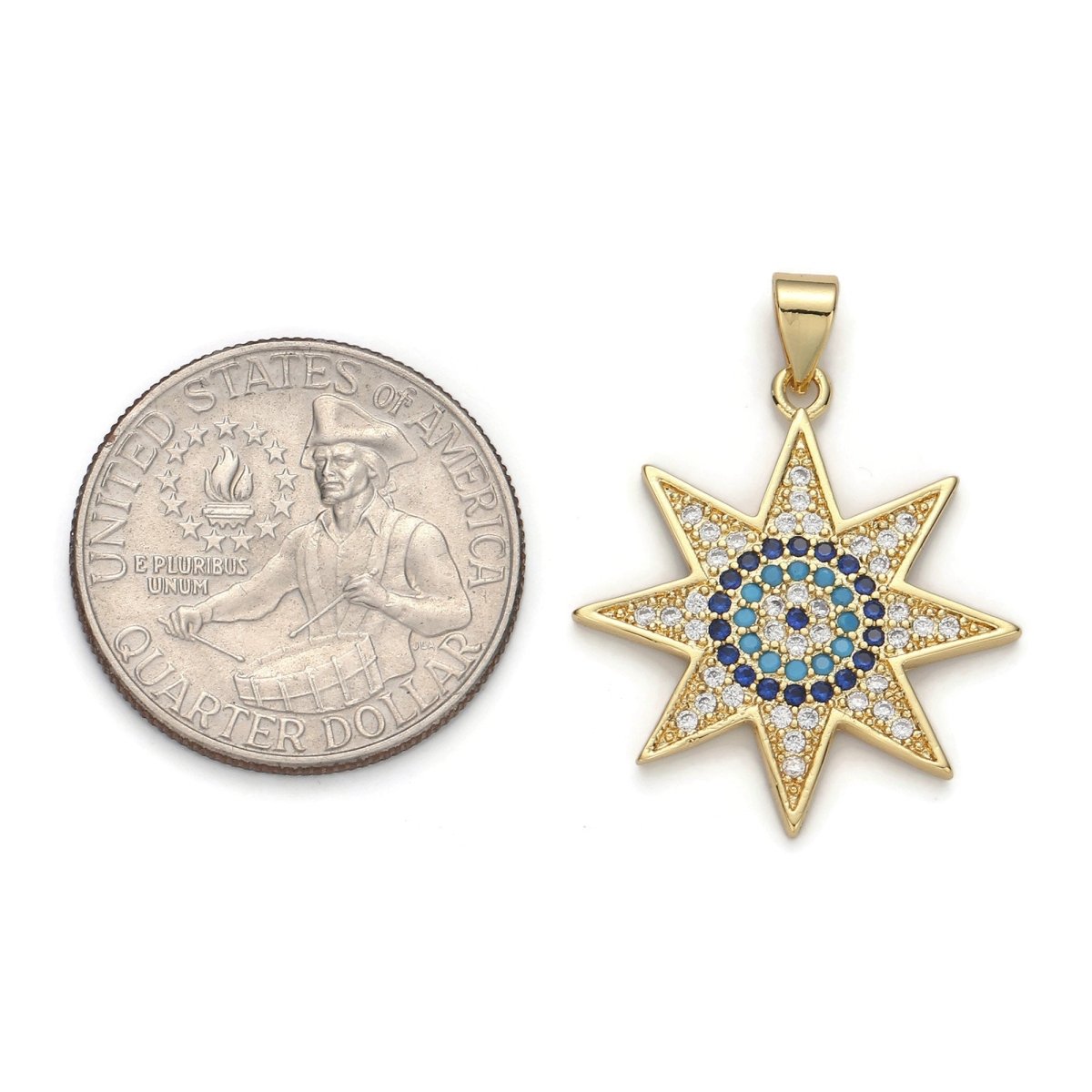 24k Gold plated Micro Pave CZ Star Solar Pendant Charm, Micro Pave CZ Star Solar Pendant Charm, For DIY Jewelry I-623 - DLUXCA