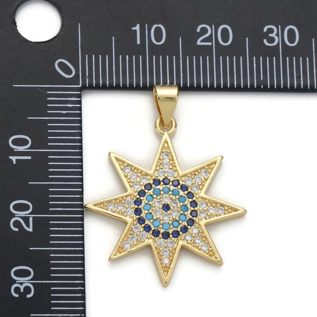 24k Gold plated Micro Pave CZ Star Solar Pendant Charm, Micro Pave CZ Star Solar Pendant Charm, For DIY Jewelry I-623 - DLUXCA