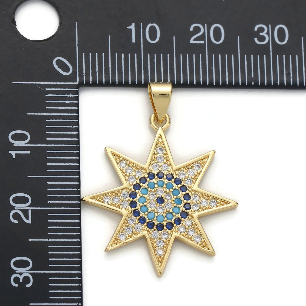 24k Gold plated Micro Pave CZ Star Solar Pendant Charm, Micro Pave CZ Star Solar Pendant Charm, For DIY Jewelry I-623 - DLUXCA