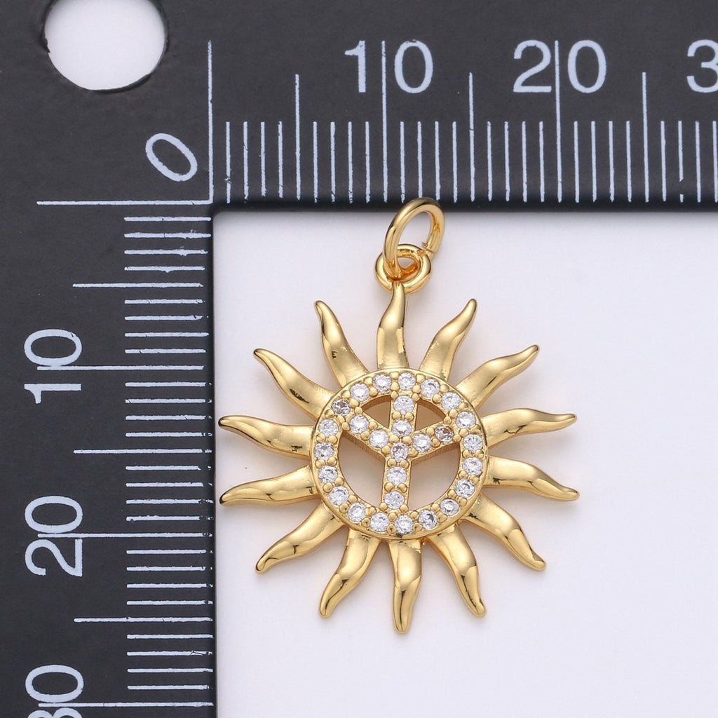 24k Gold plated Micro Pave CZ Sun Burst Pendant Charm, Cubic Sun Micro Pave CZ Pendant Charm Celesial Jewelry For DIY Boho Jewelry D-611 - DLUXCA