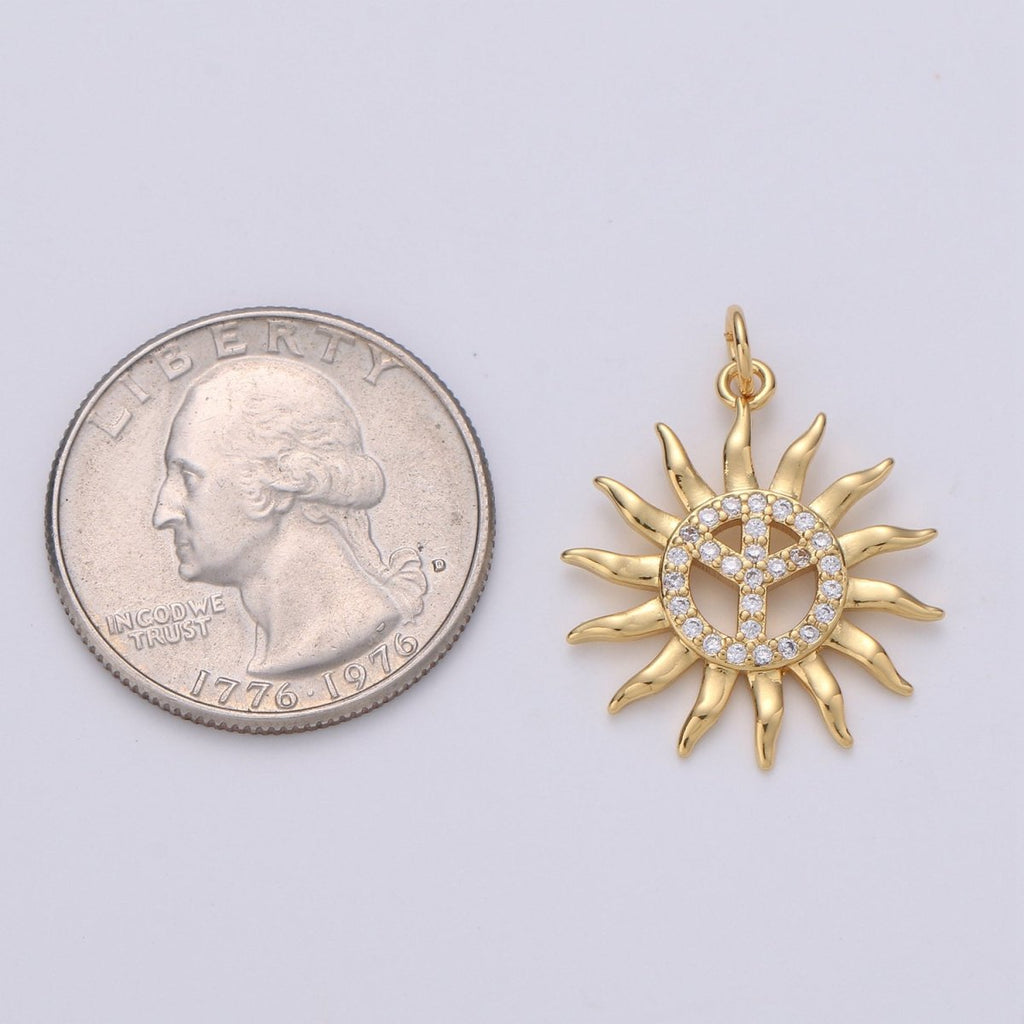 24k Gold plated Micro Pave CZ Sun Burst Pendant Charm, Cubic Sun Micro Pave CZ Pendant Charm Celesial Jewelry For DIY Boho Jewelry D-611 - DLUXCA