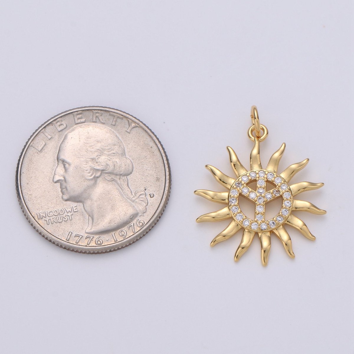 24k Gold plated Micro Pave CZ Sun Burst Pendant Charm, Cubic Sun Micro Pave CZ Pendant Charm Celesial Jewelry For DIY Boho Jewelry D-611 - DLUXCA