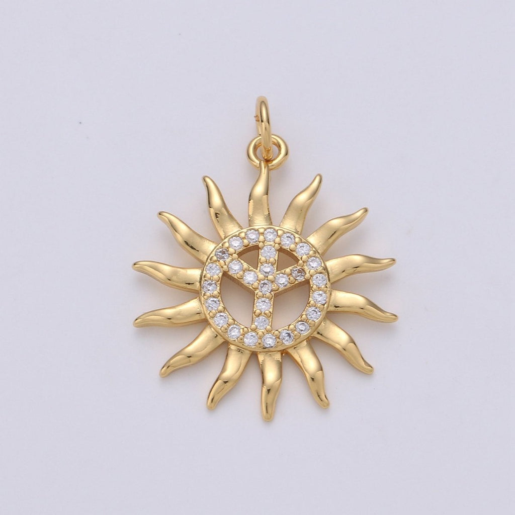 24k Gold plated Micro Pave CZ Sun Burst Pendant Charm, Cubic Sun Micro Pave CZ Pendant Charm Celesial Jewelry For DIY Boho Jewelry D-611 - DLUXCA