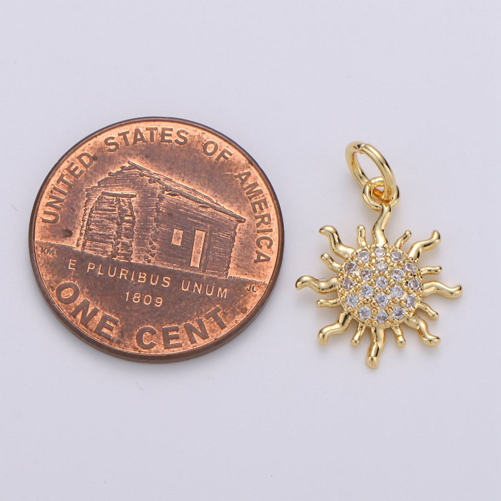 24k Gold plated Micro Pave CZ Sun Burst Pendant Charm, Cubic Sun Micro Pave CZ Pendant Charm, Gold plated Pendant, For DIY Boho Jewelry D-359 - DLUXCA
