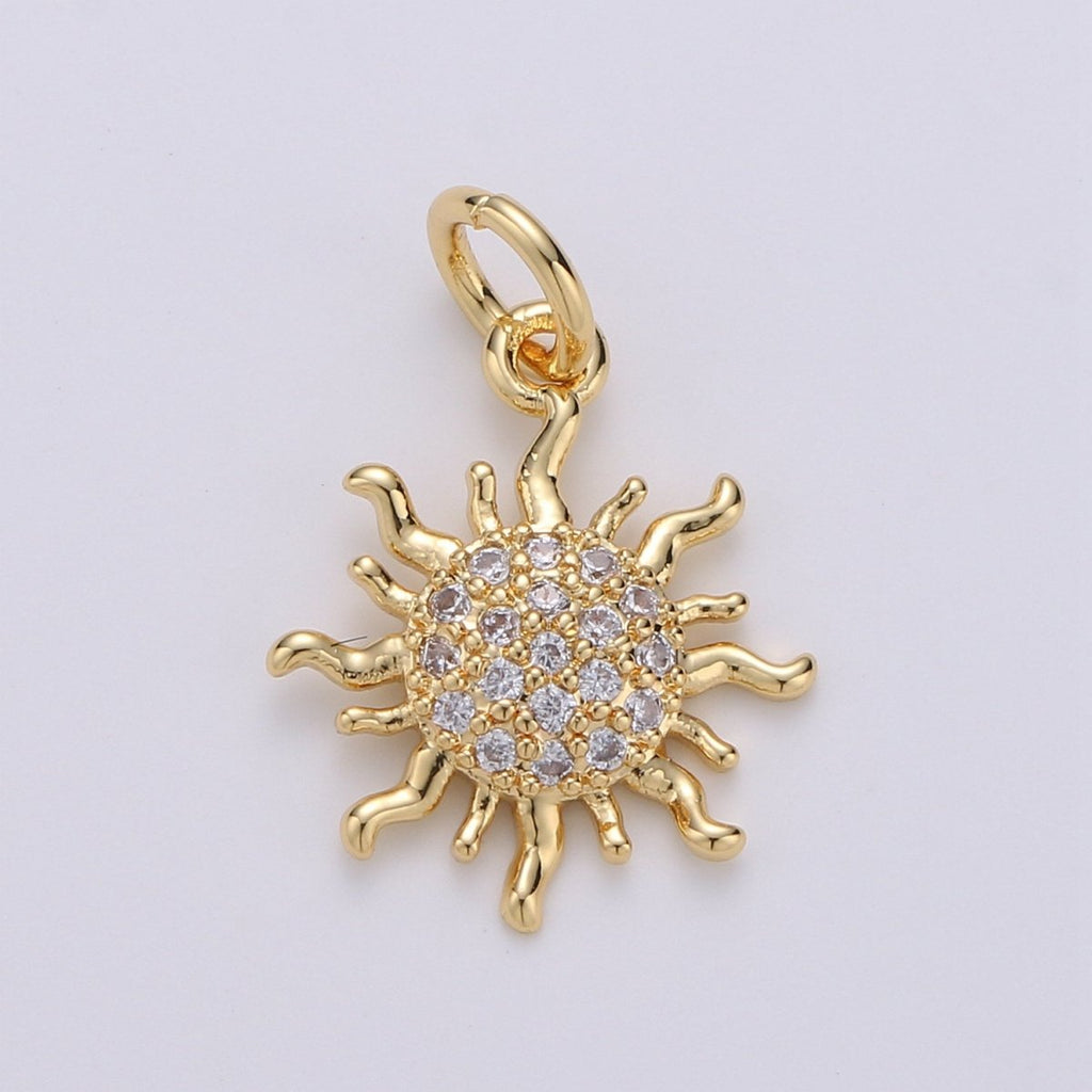 24k Gold plated Micro Pave CZ Sun Burst Pendant Charm, Cubic Sun Micro Pave CZ Pendant Charm, Gold plated Pendant, For DIY Boho Jewelry D-359 - DLUXCA