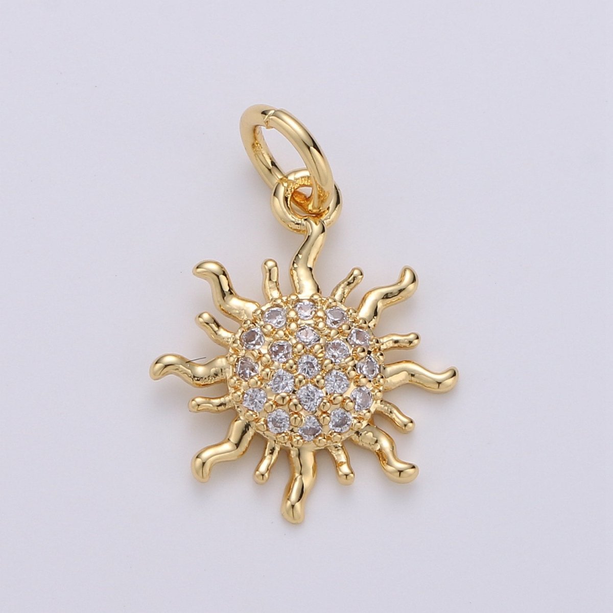 24k Gold plated Micro Pave CZ Sun Burst Pendant Charm, Cubic Sun Micro Pave CZ Pendant Charm, Gold plated Pendant, For DIY Boho Jewelry D-359 - DLUXCA