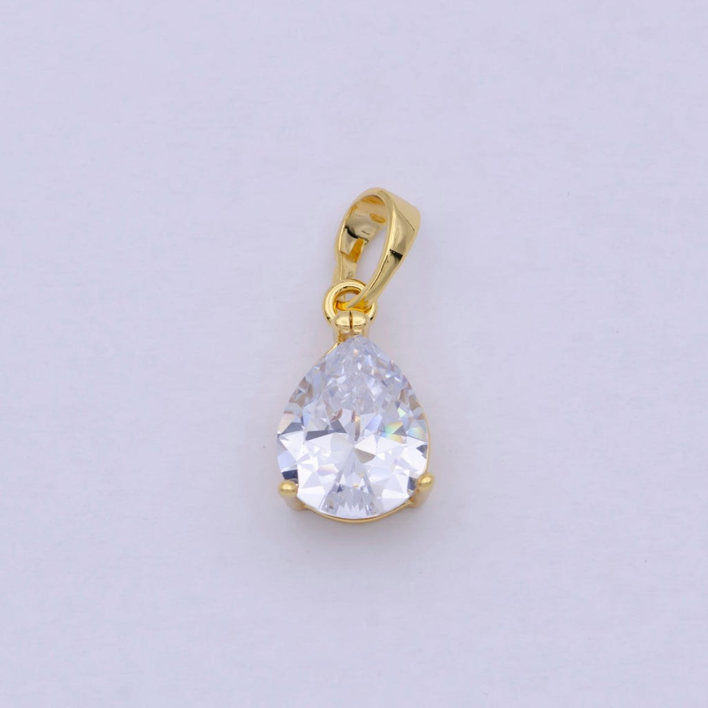 24k Gold plated Micro Pave CZ Tear Drop Pendant Cubic Pear Charm I-892 - DLUXCA