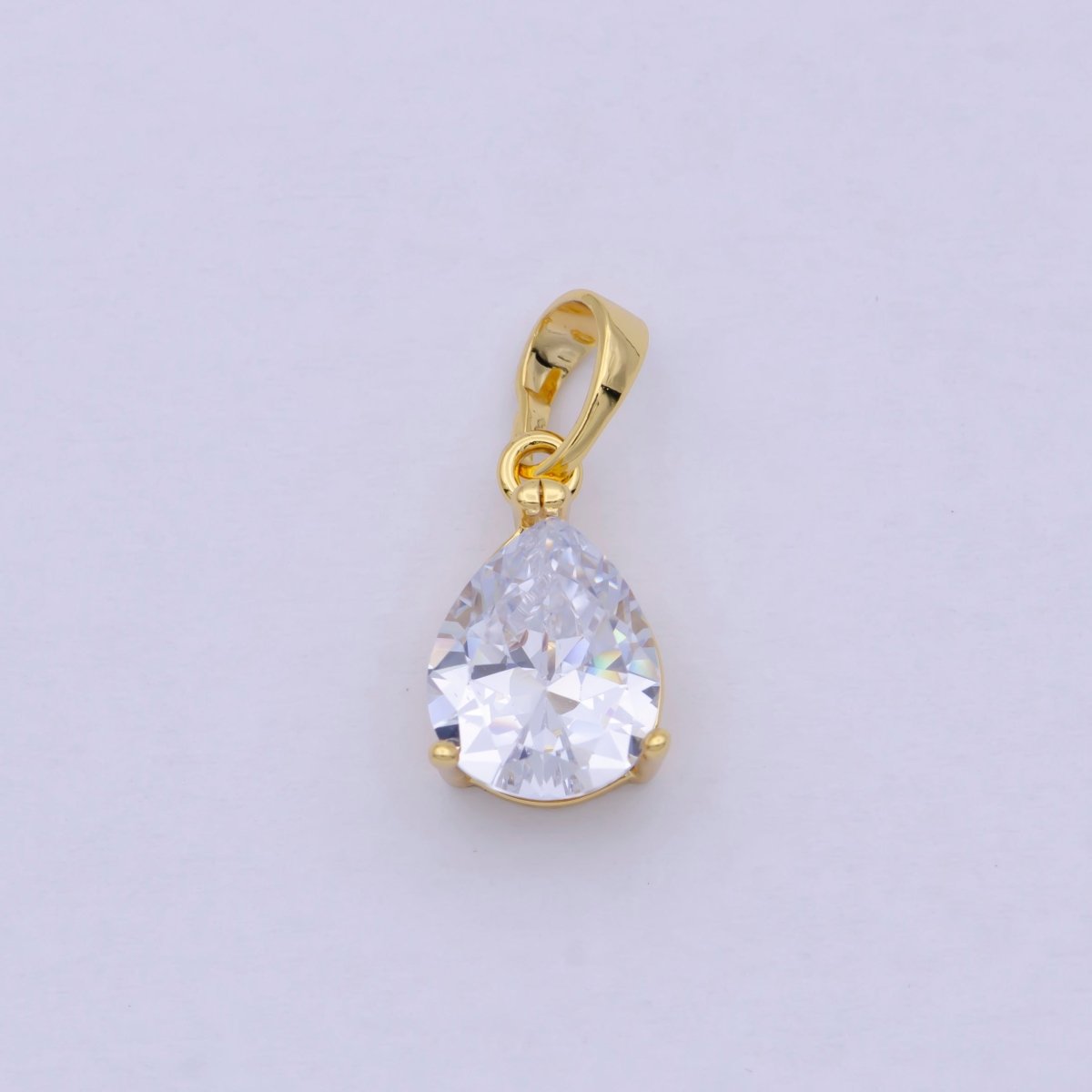24k Gold plated Micro Pave CZ Tear Drop Pendant Cubic Pear Charm I-892 - DLUXCA