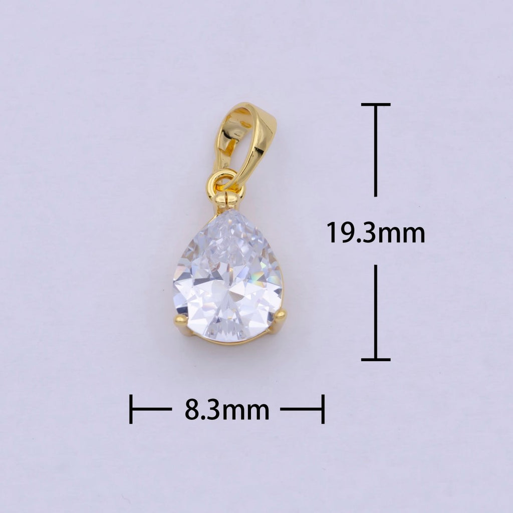 24k Gold plated Micro Pave CZ Tear Drop Pendant Cubic Pear Charm I-892 - DLUXCA