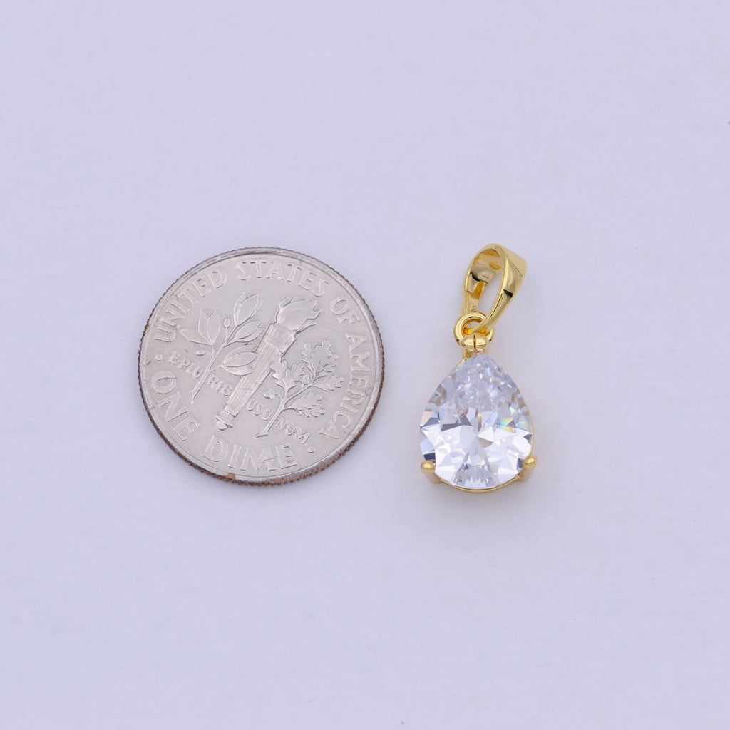 24k Gold plated Micro Pave CZ Tear Drop Pendant Cubic Pear Charm I-892 - DLUXCA