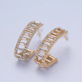 24K Gold plated Micro Pave Double Band Baguette C Shaped Stud Earrings P-318 - DLUXCA